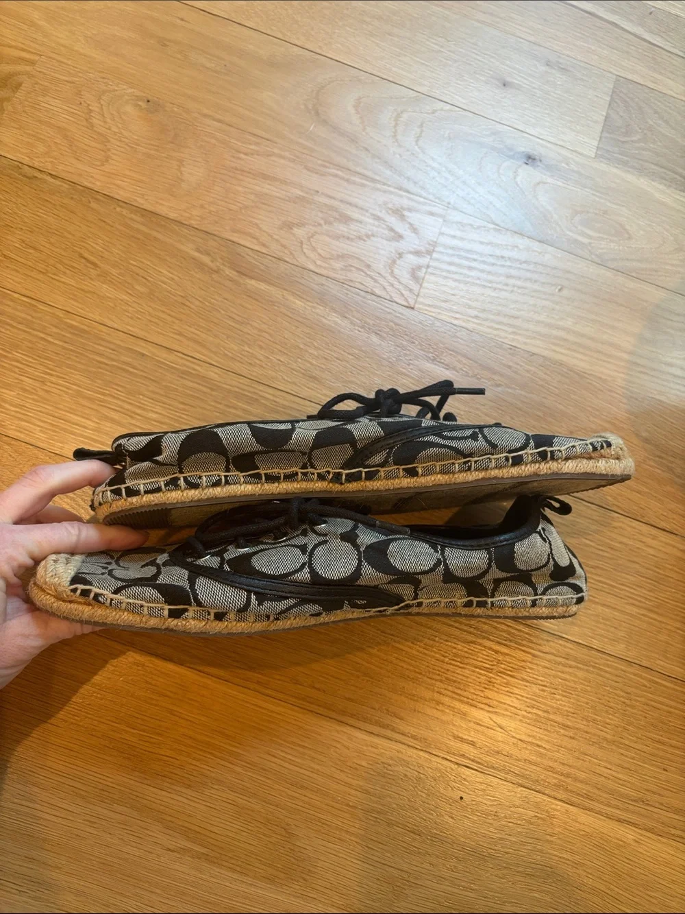 Coach Espadrille Flats Signature Print Black Size 9